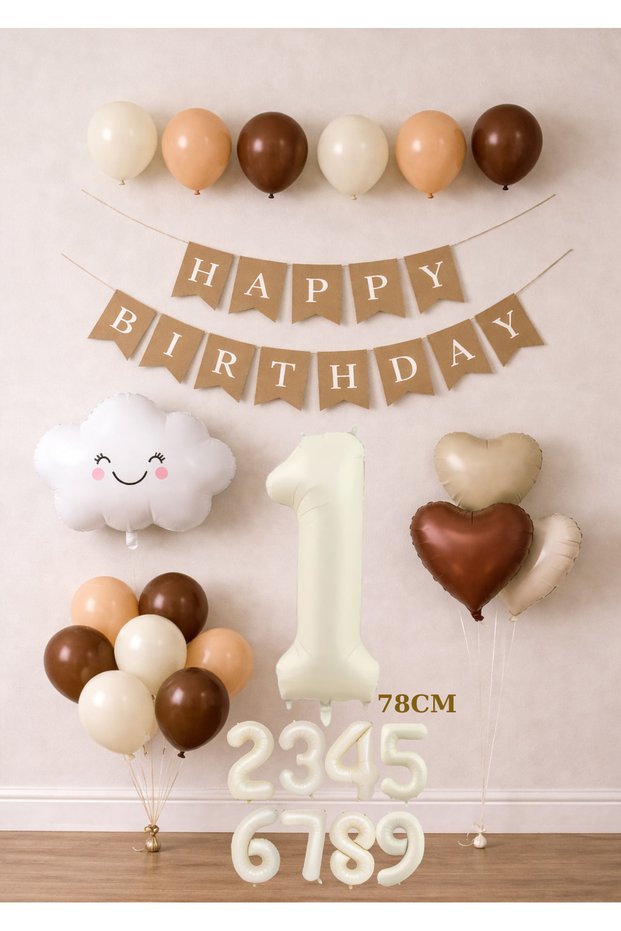 Retro Birthday Balloon Set All Ages | Happy Birthday Banner + Heart Foil + Cloud Balloon Set