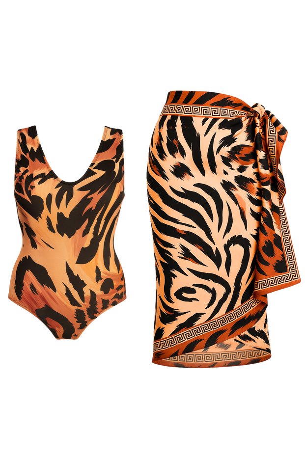 Pareolu Patterned V-Neck Swimsuit