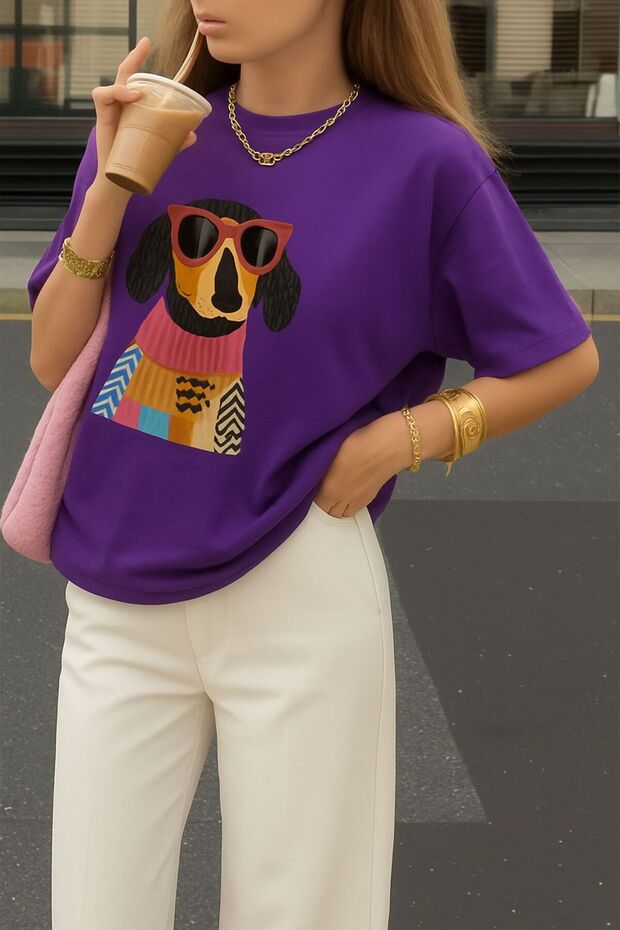 Cute Dog Printed T-Shirt Oversize Unisex T-Shirt 1Pv3