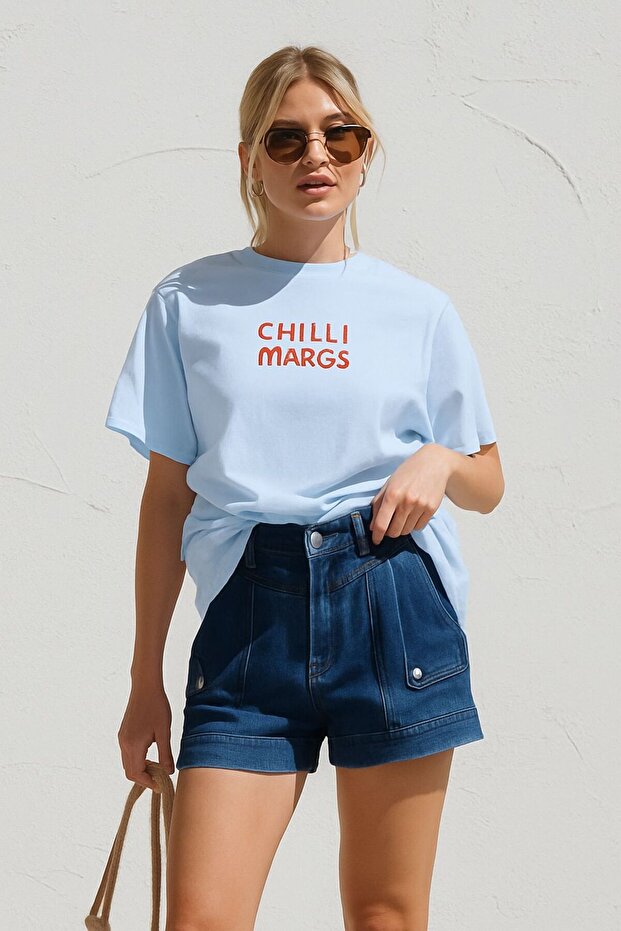 تي شيرت مطبوع عليه CHILLI MARGS تي شيرت كبير الحجم للجنسين 1PV2