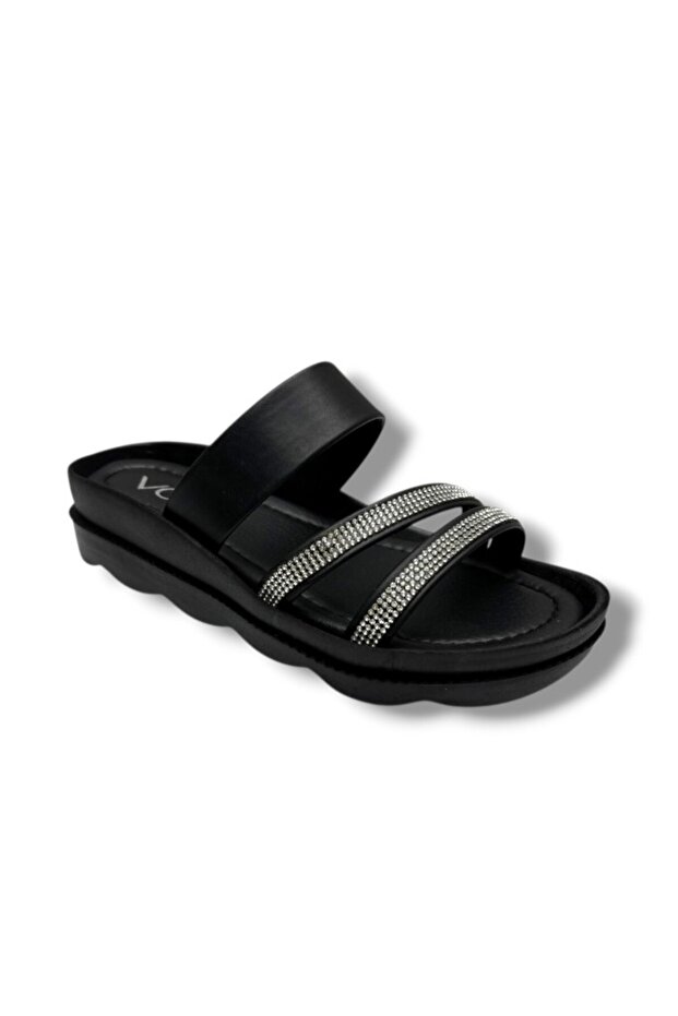 1700-183-26 Leather 3-Stripes Stoned Anatomical Women's Slippers