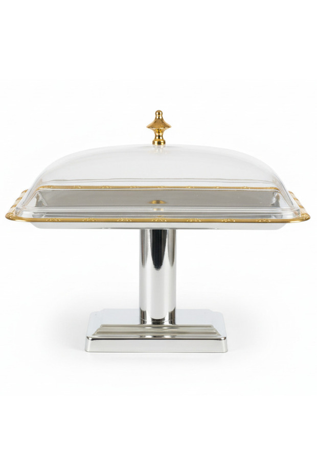 Silver Metal Footed Candy Tray with Transparent Acrylic Cover for Dust-Free Serving – 18×15