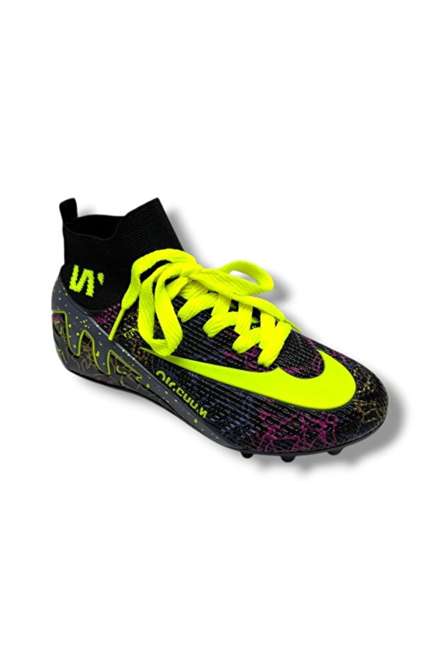 041-26 Men's Astroturf Spiked Football Shoes with Socks Black Yellow