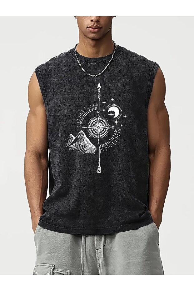 Street Style Anthracite Washed 100% Cotton Oversize Cut Tank Top
