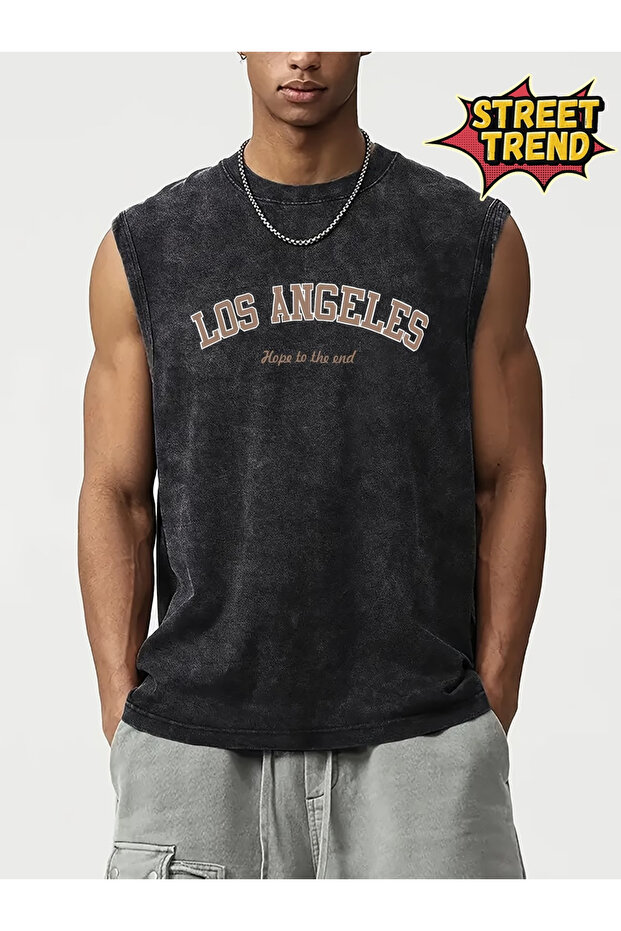 Street Style Anthracite Washed 100% Cotton Oversize Cut Tank Top