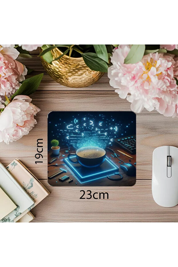 لوحة ماوس مطبوعة على شكل قطرة قهوة فوق خط الأوامر - مقاس 19 × 23 سم، لوحة ماوس مستطيلة مطبوعة مستوردة مقاس 2 مم