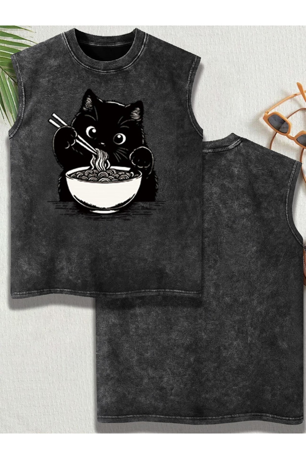 Vintage Acid Wash Boxy Fit Crew Neck Cotton Sleeveless Tank Top
