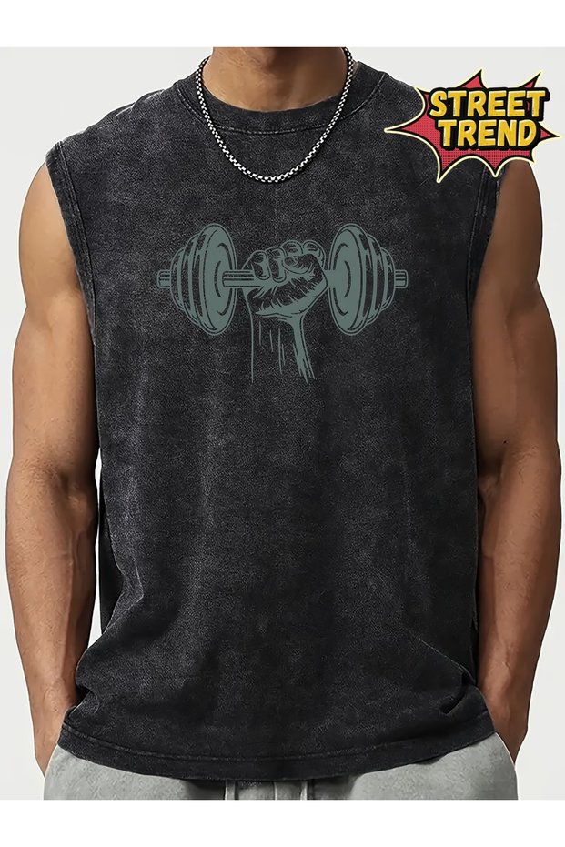Vintage Acid Wash Boxy Fit Crew Neck Cotton Sleeveless Tank Top