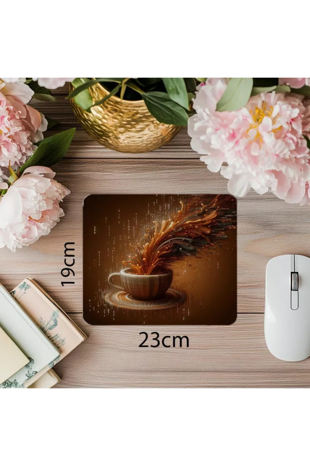 لوحة ماوس مطبوعة مستوردة على شكل قطرة قهوة وخط كود متدفق - 19 × 23 سم 2 مم مستطيلة