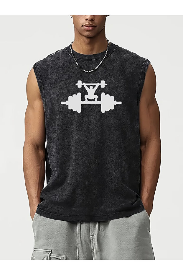 Street Style Anthracite Washed 100% Cotton Oversize Cut Tank Top