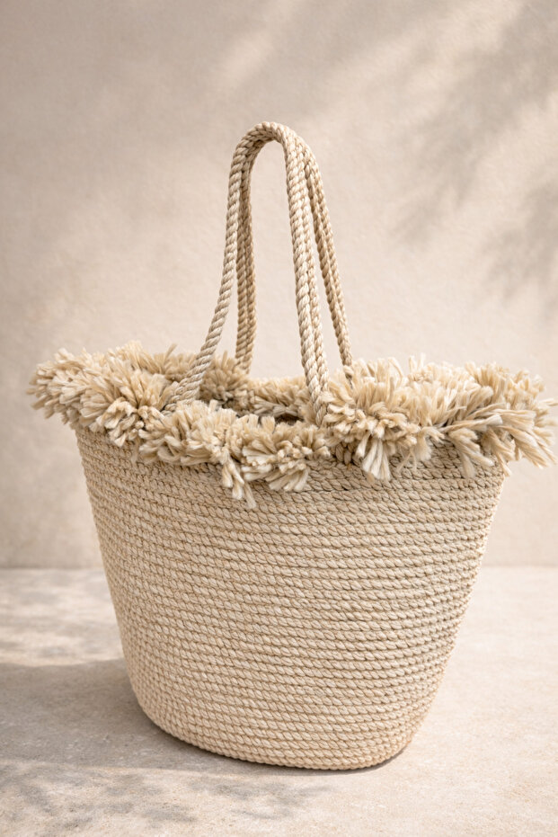 Serena Handmade Straw-Looking Knitted Bag Daily Use Stylish Women's Shoulder Bag