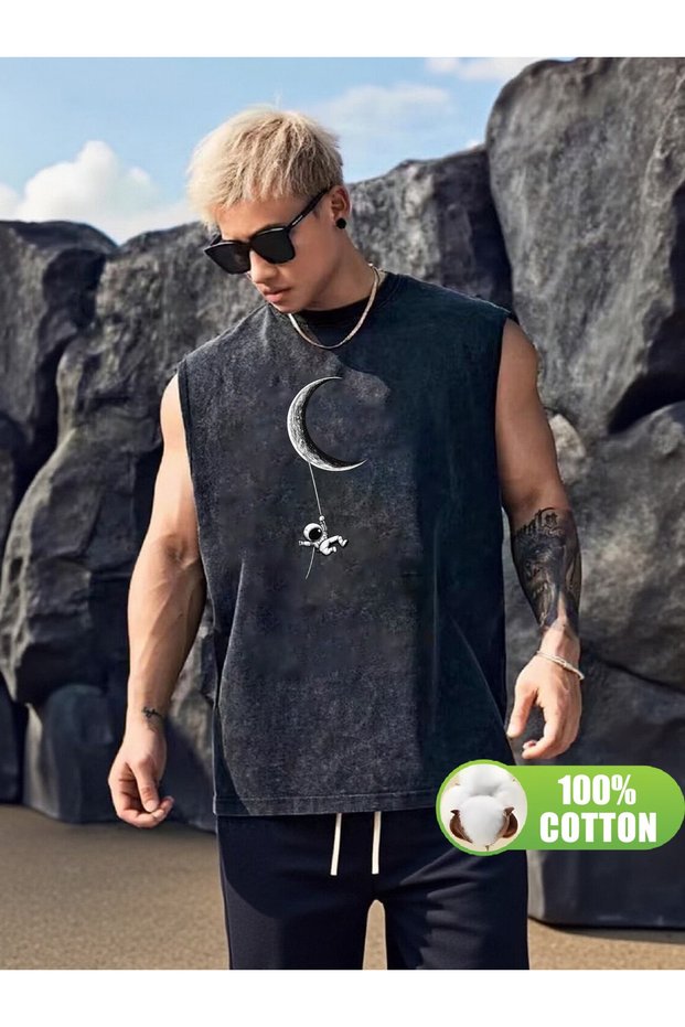 Vintage Acid Wash Boxy Fit Crew Neck Cotton Sleeveless Tank Top