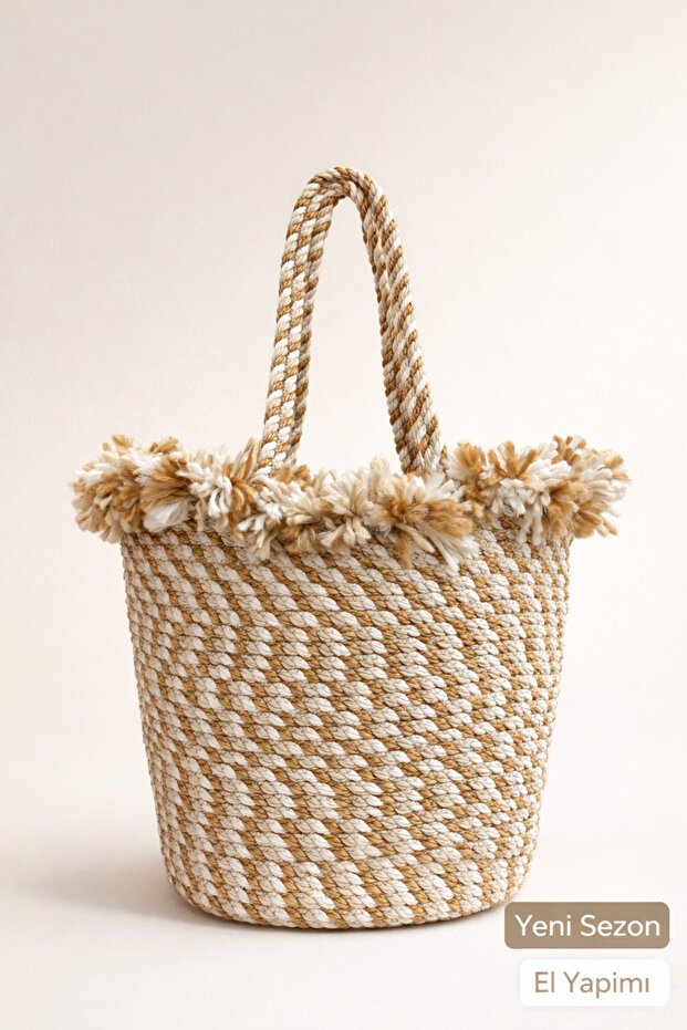 Serena Handmade Straw-Looking Knitted Bag Daily Use Stylish Women's Shoulder Bag