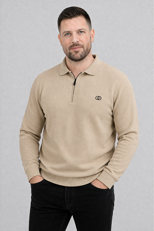 Men's Cotton Polo Collar Cuffed Thessaloniki Fabric Quality Long Sleeve Sweatshirt