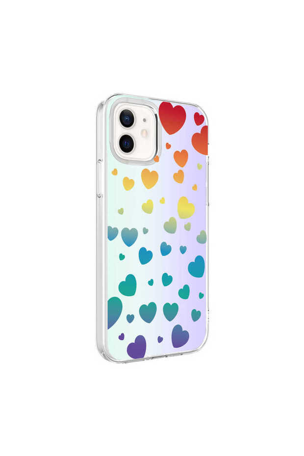 iPhone 12 Compatible Eldp M-Blue Patterned Case-Heart No3