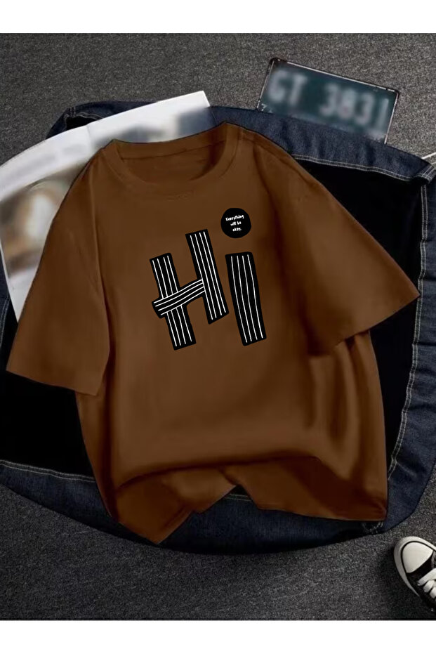 Hi Printed Oversize Crew Neck Unisex Basic Summer Short Sleeve Tshirt