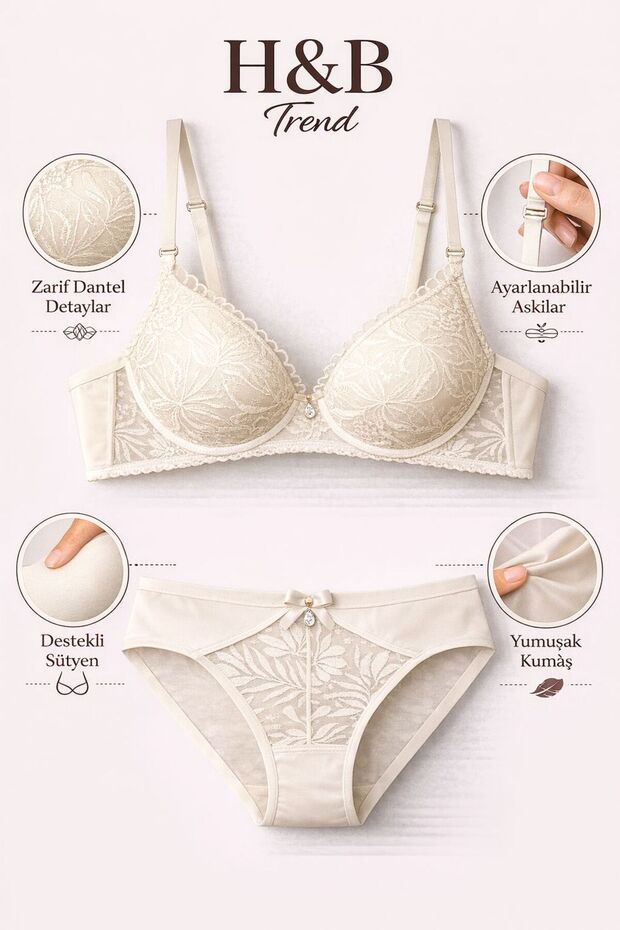 Women's Lace Supported Bra and Panty Set - Stylish Design Lingerie Set