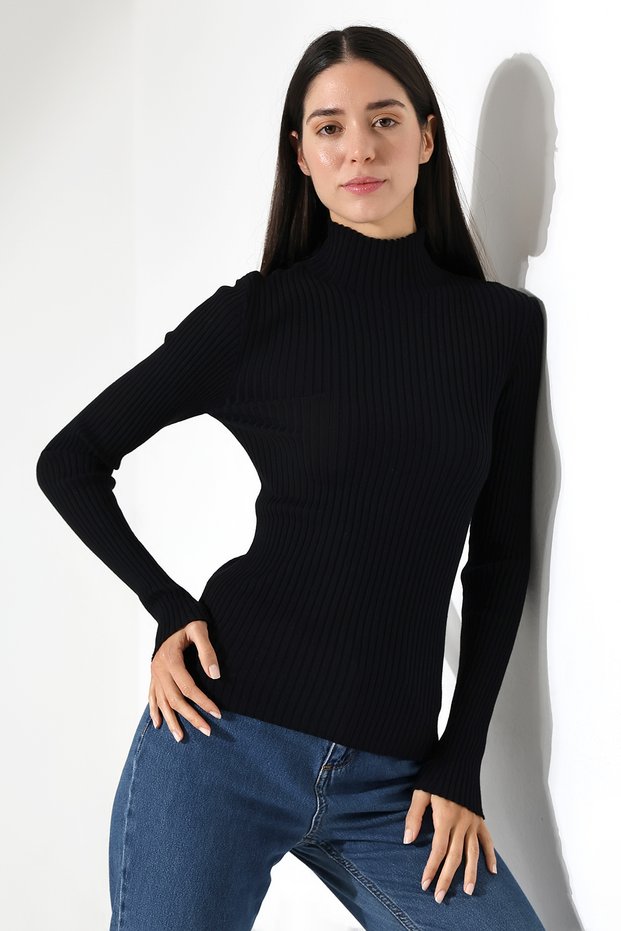 Ribbed Half Turtleneck Knitwear Sweater