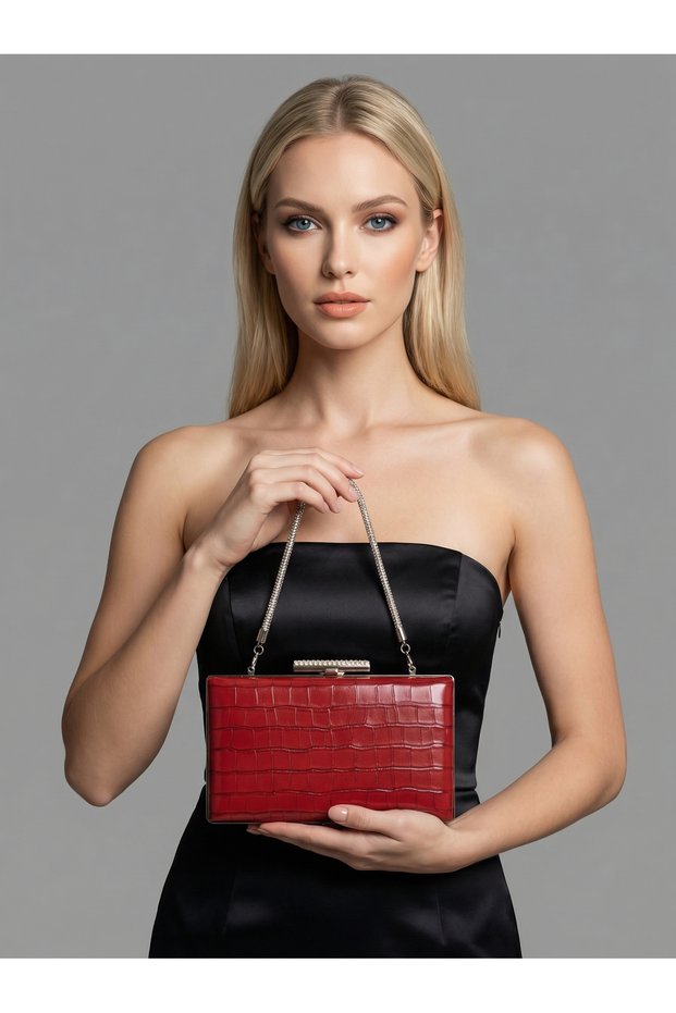 Burgundy Color Matte Leather Crocodile Patterned Women's Evening Dress Bag Wedding Engagement Graduation
