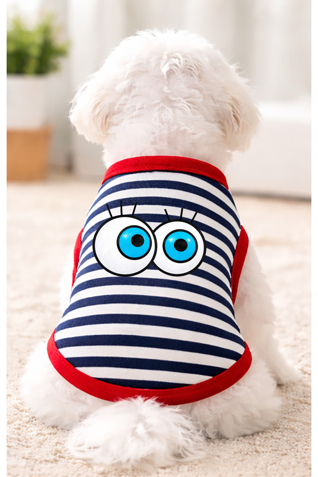 Navy Blue Striped Goz Printed Dog T-Shirt Dog Apparel (100% Combed Cotton)