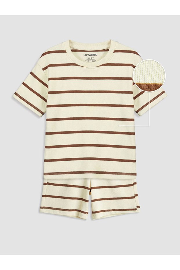 Lcw Kids Brown Striped Boys' T-Shirt and Shorts