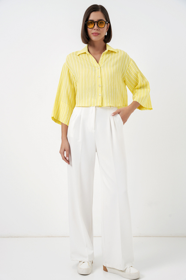 Women's Striped Oversize Short Shirt 20326 - Yellow