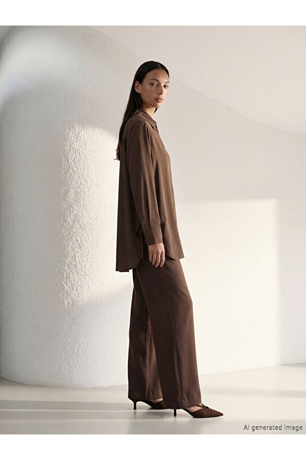 Lcw Studio Brown Women's Modal Blend Pants with Elastic Waist
