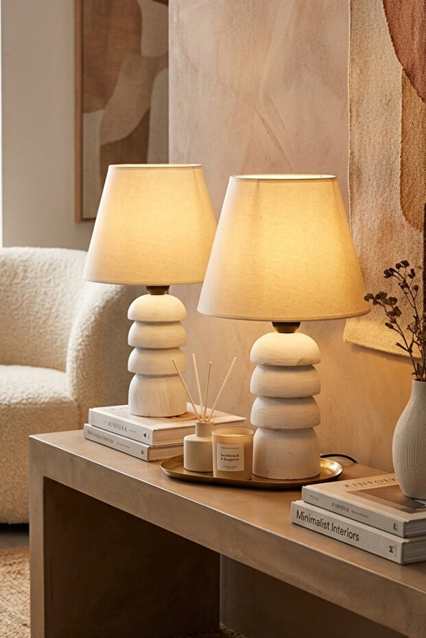 Verzade Model White Wooden Body 2-Piece White Headboard Lampshade