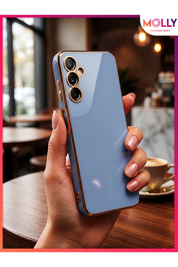 Petrol Blue Edges Gold Detailed Luxury Silicone Case for Samsung Galaxy M14