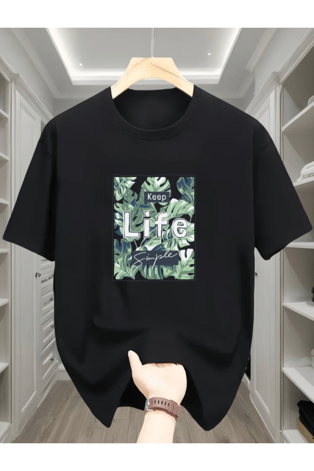 تي شيرت رجالي من Bay Keep Life Simple Nature مطبوع عليه طباعة فاخرة كبيرة الحجم