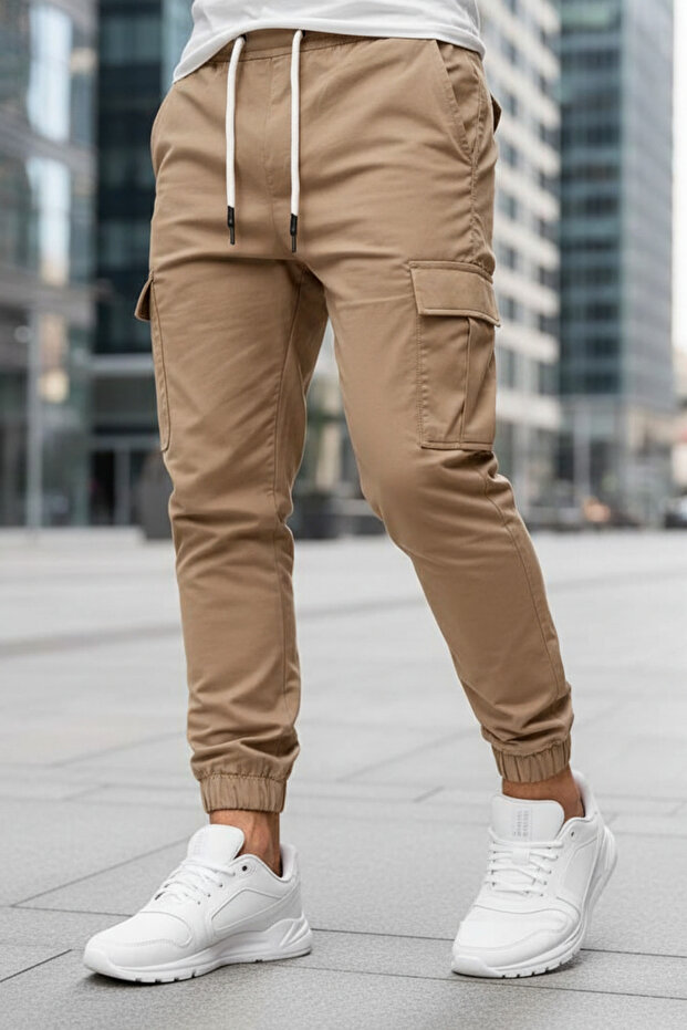 Men's Cotton Pocketed Cargo Trousers with Side Pockets