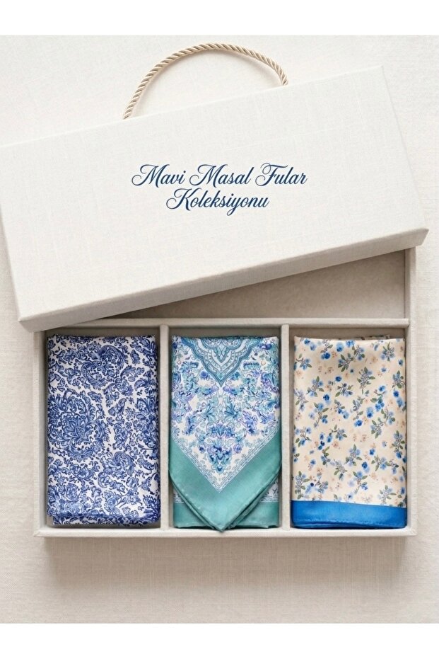 Blue Patterned Scarf Set (Box Not Included)