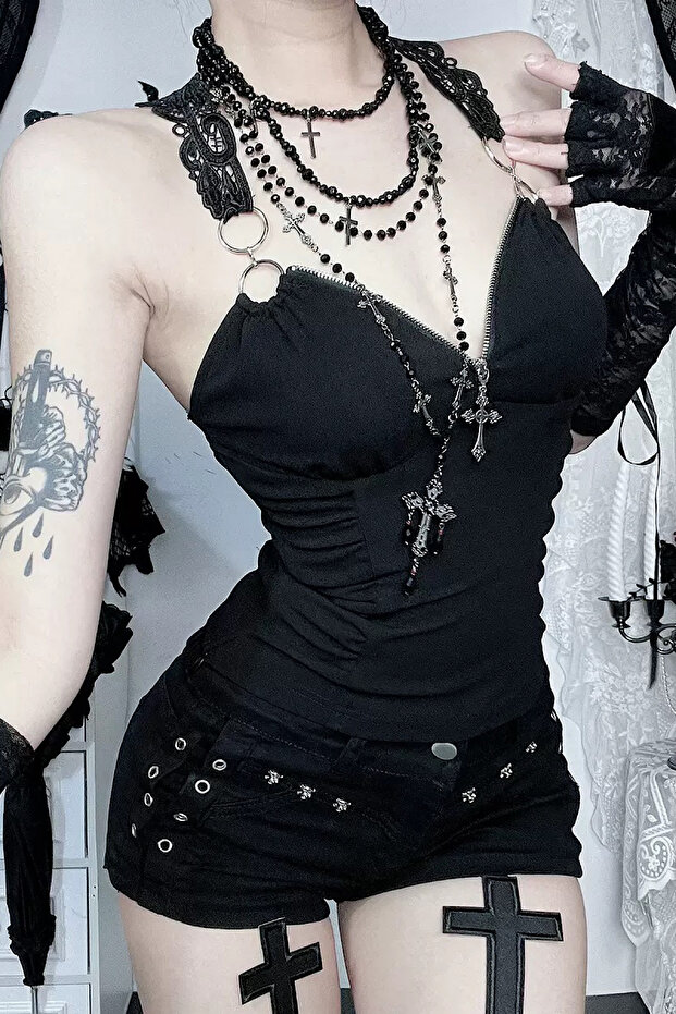 Bustier Blouse Chiffon Lace Transparent Top Gothic Retro