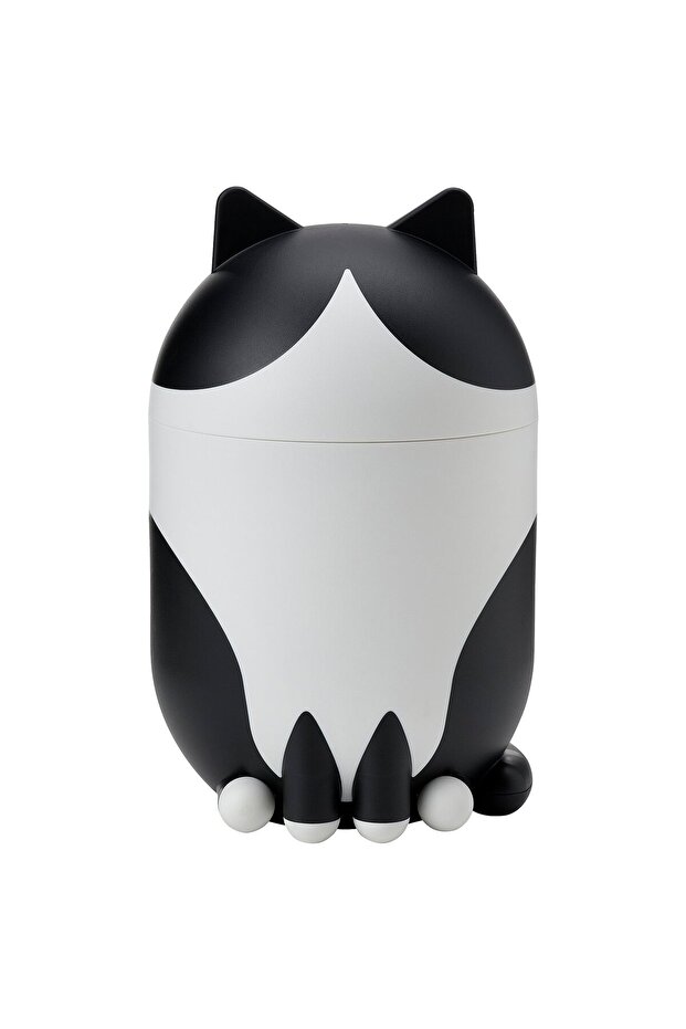 GREJSIMOJS Storage with lid, cat-shaped black/white