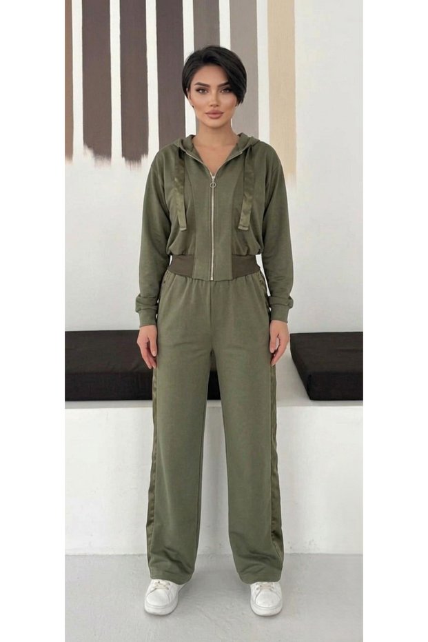 Women’S Satin Detail Modal Baggy Set