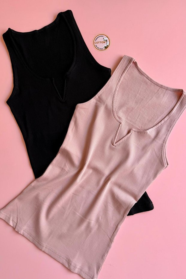Luniva 2-Pack | Hidden Iron V Low-Cut Camisole Fabric Black and Dusty Rose Color Women's Sports Athlete-Blouse