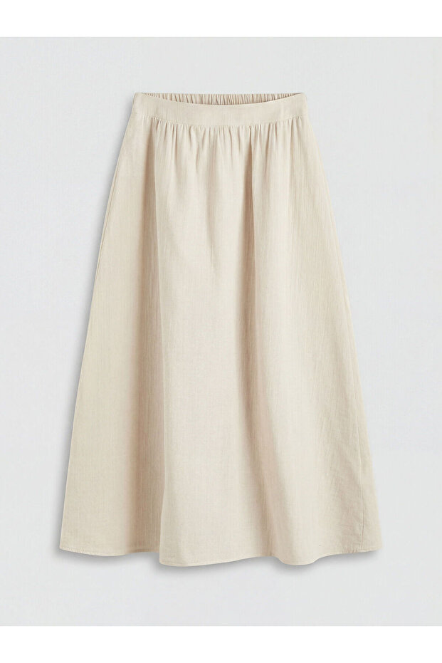 Lcw Modestbeige Textured Flared Skirt with Elastic Waist