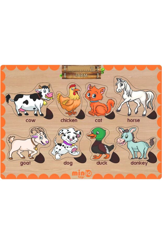 Wooden English Farm Animals Educational-Learning Puzzle