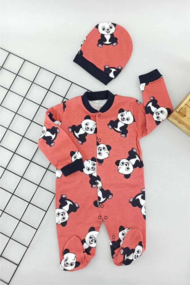 Panda Patterned Astronaut Baby Jumpsuit - 3-6-9 Months