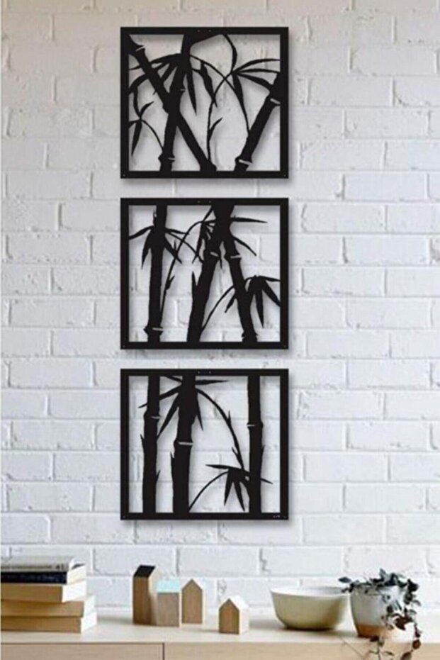 Bambu Duvar Dekoru Bambu Ahşap Tablo Duvar Tablo 3 Lü Tablo - 1