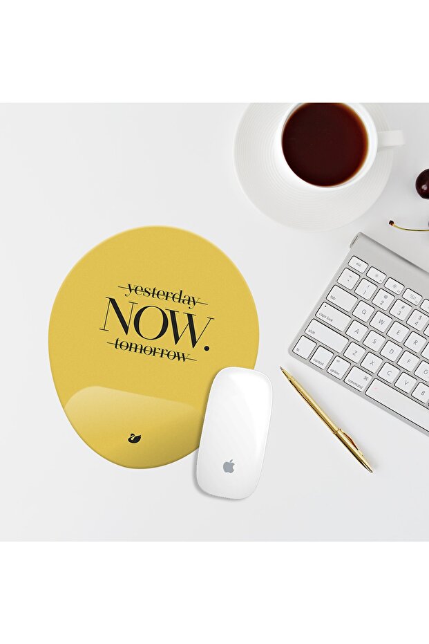 Rectangular Mousepad with Wrist Support with Yellow Now Text - 1