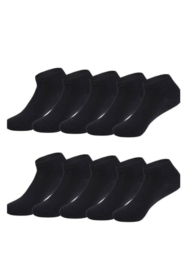 10 Pairs Ankle Length Plain Black Booties Cotton Socks