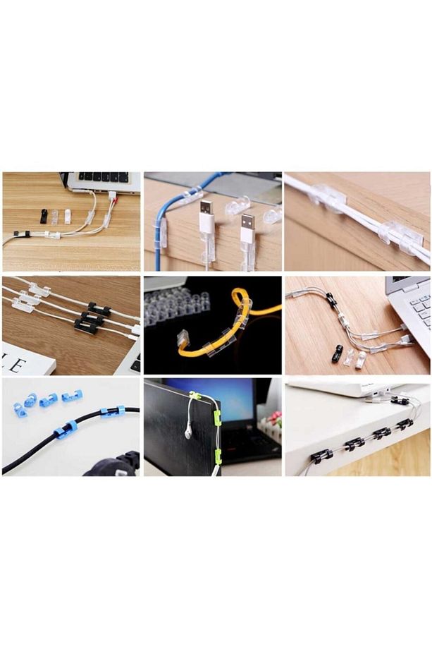Kablo Tutucu Yapışkanlı Mini 20li Kanal Usb Şarj Veri Kablosu Tutucu Yapışkanlı Kordon Şeffaf - 8