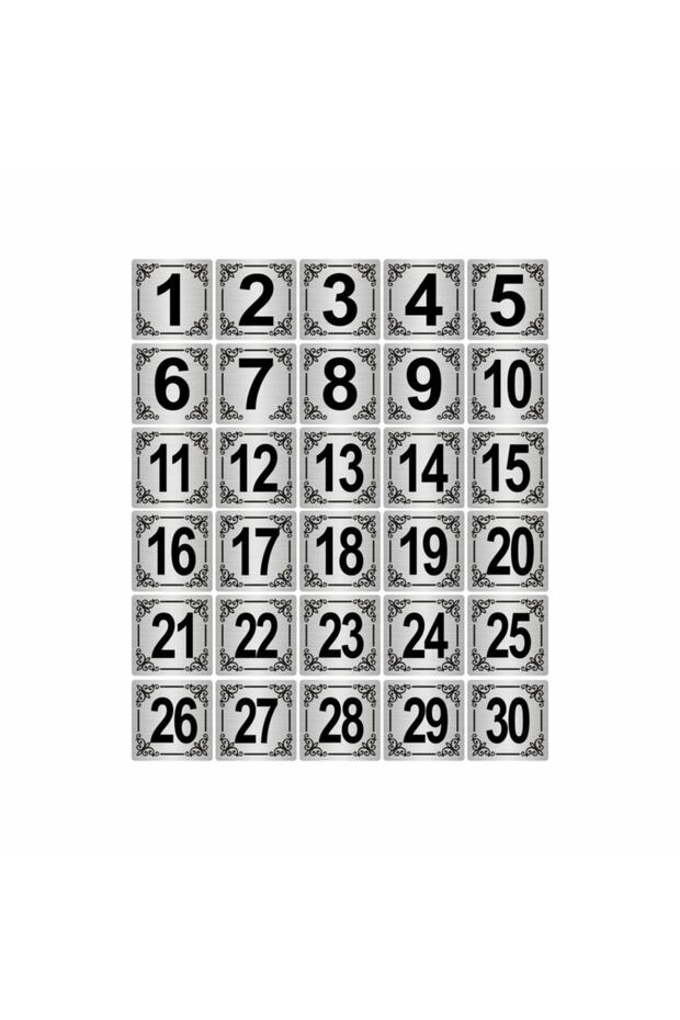 Metal Door, Table, Cabinet Number 3,5X3,5Cm 30 Pieces (1..30) Silver Color Metal