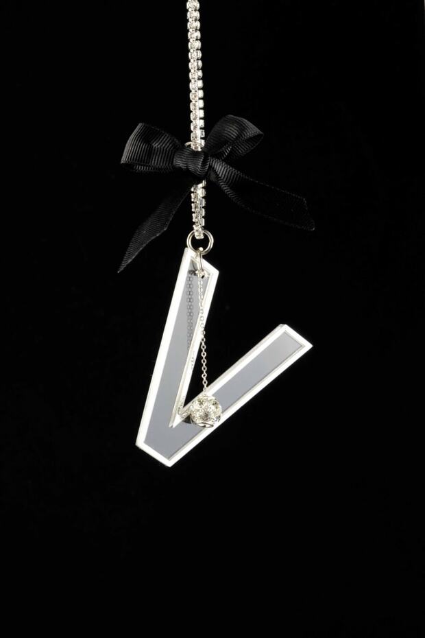 Silver Transparent Rearview Ornament V Letter