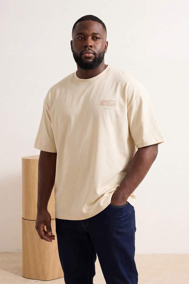 Büyük Beden Taş Oversize/Geniş Kesim Kabarık Yazı Baskılı %100 Pamuk T-shirt TMNSS25BF00018 - 3