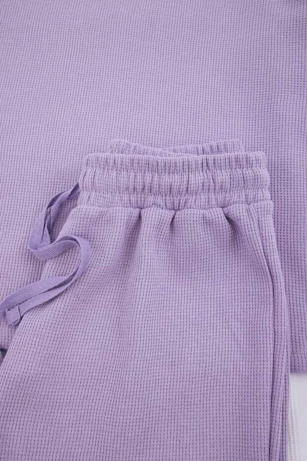 Lila Bel Bağlama Detaylı Waffle Örme Pijama Takımı THMAW26PT00050 - 8