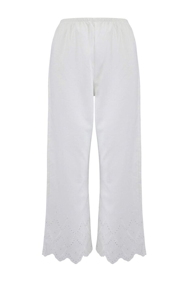 White Woven Embroidered Beach Capri Pants Blouse Set Tbess26Au00045 - 8