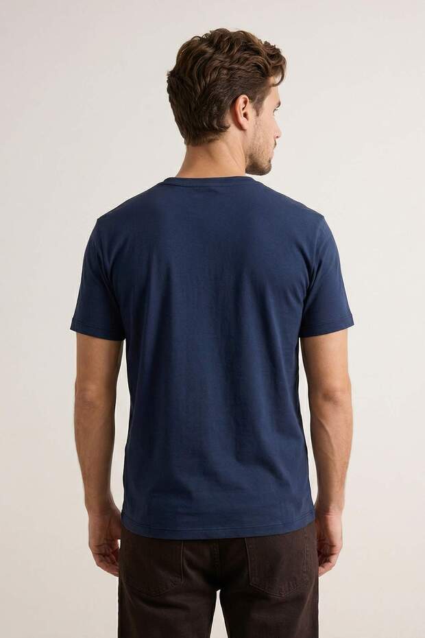 Lacivert-Beyaz Regular/Rahat Kesim 2'li Paket %100 Pamuk T-Shirt TMNSS26TS00023 - 3