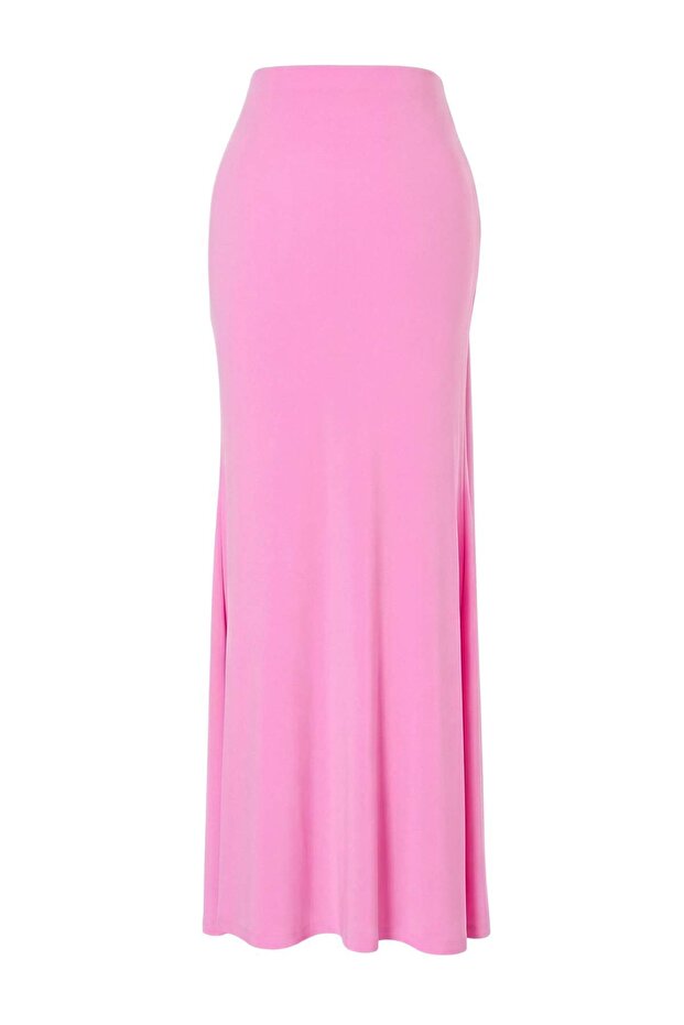 Pembe Düz Aksesuar Detaylı Maxi Örme Sandy Şık/Gece Etek TPRSS25ET00004 - 4